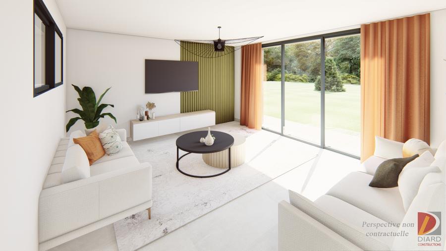 Salon moderne et chaleureux avec ouverture sur la terrasse
