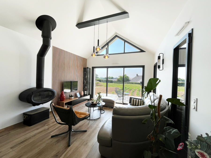 Superbe salon lumineux avec beau déplafonné