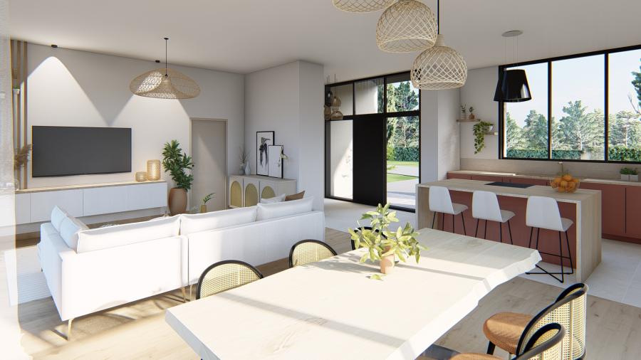 Magnifique pièce de vie en 3D de cette construction moderne