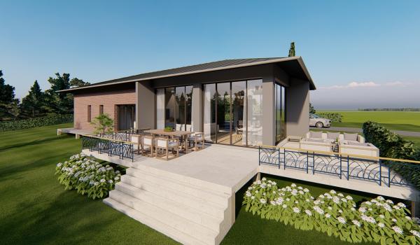 Façade 3D arrière de cette construction moderne